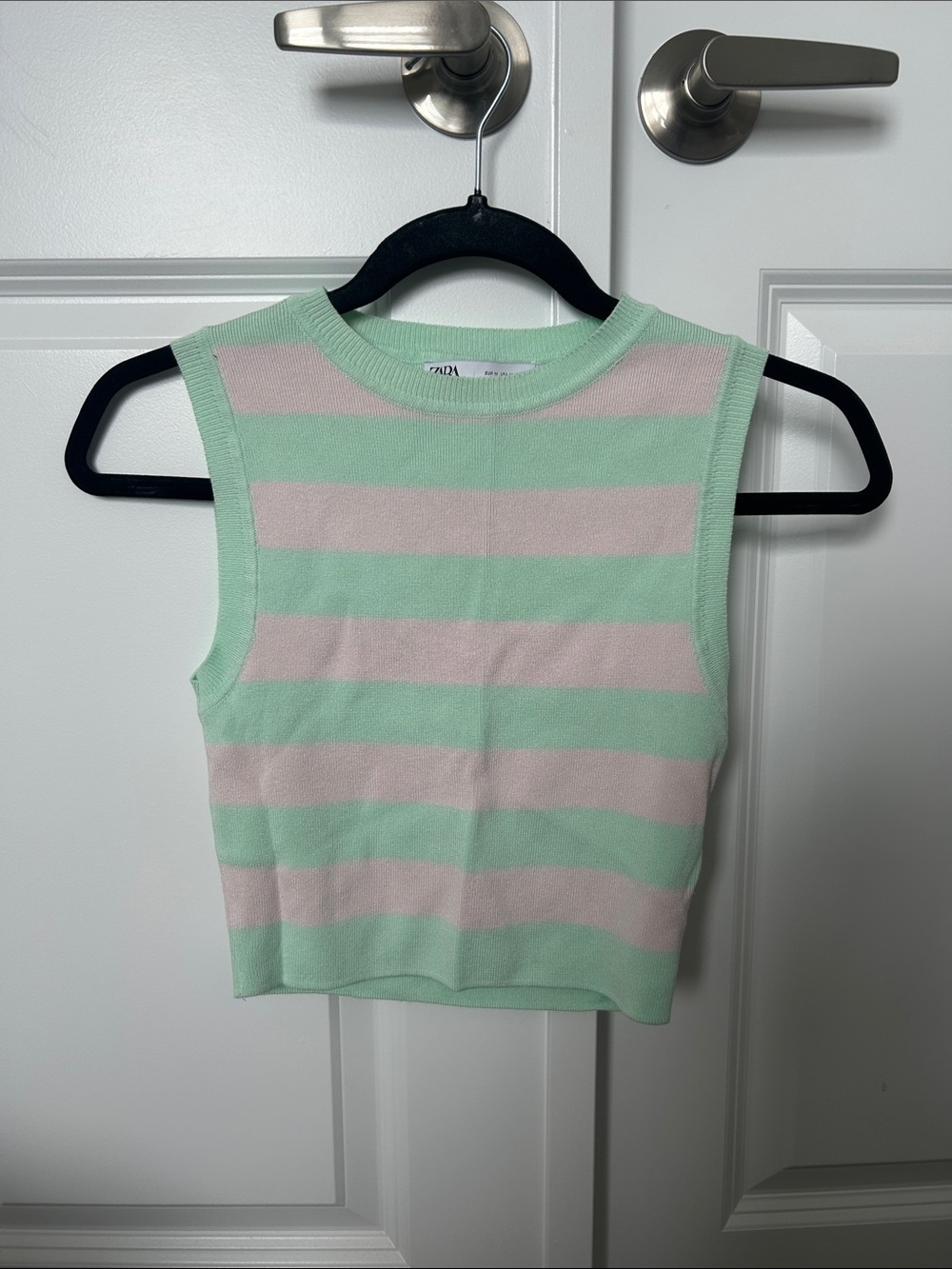 Zara Mint Green & Blush Pink Striped Sleeveless Knit Top